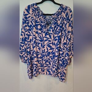 NWT Eloquii Floral Blue/Pink Women's Short Sleeve Flowy Top Size 28